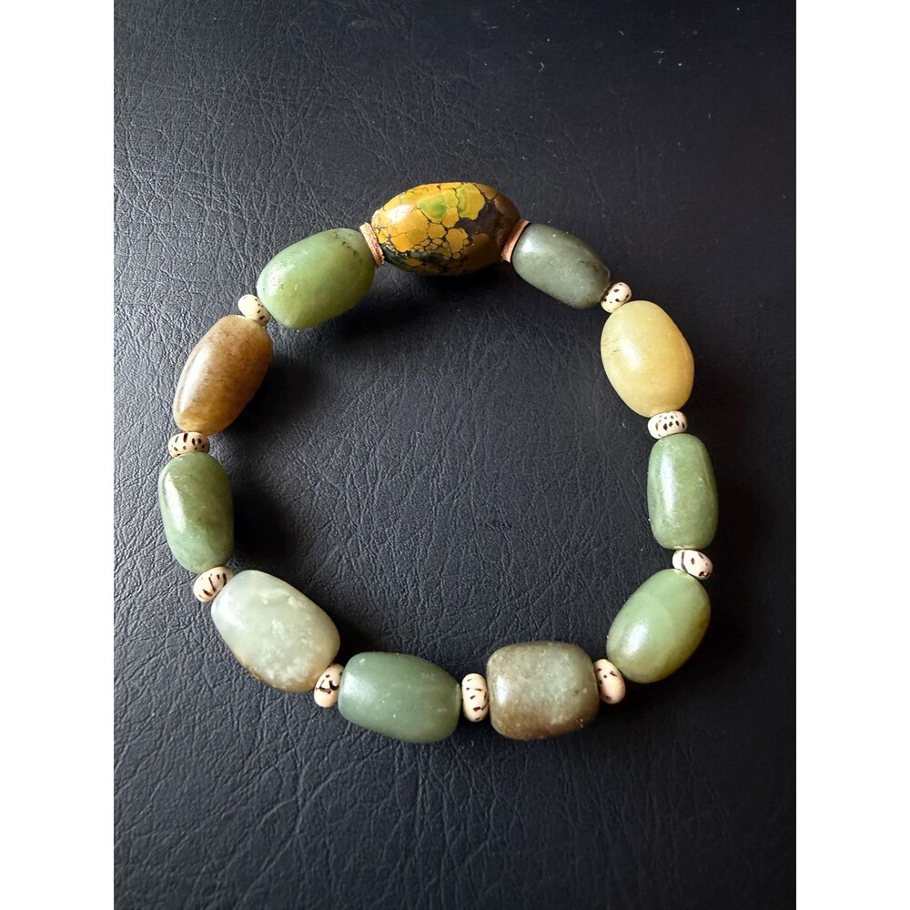 Natural Jade & Turquoise Nugget Bracelet, Multi-Stone Freeform Chunky beads 16cm